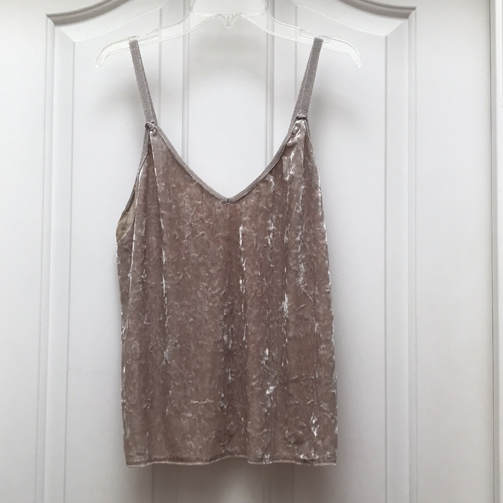 ZARA crushed velvet top in shiny silver /beige / greige color - size Medium